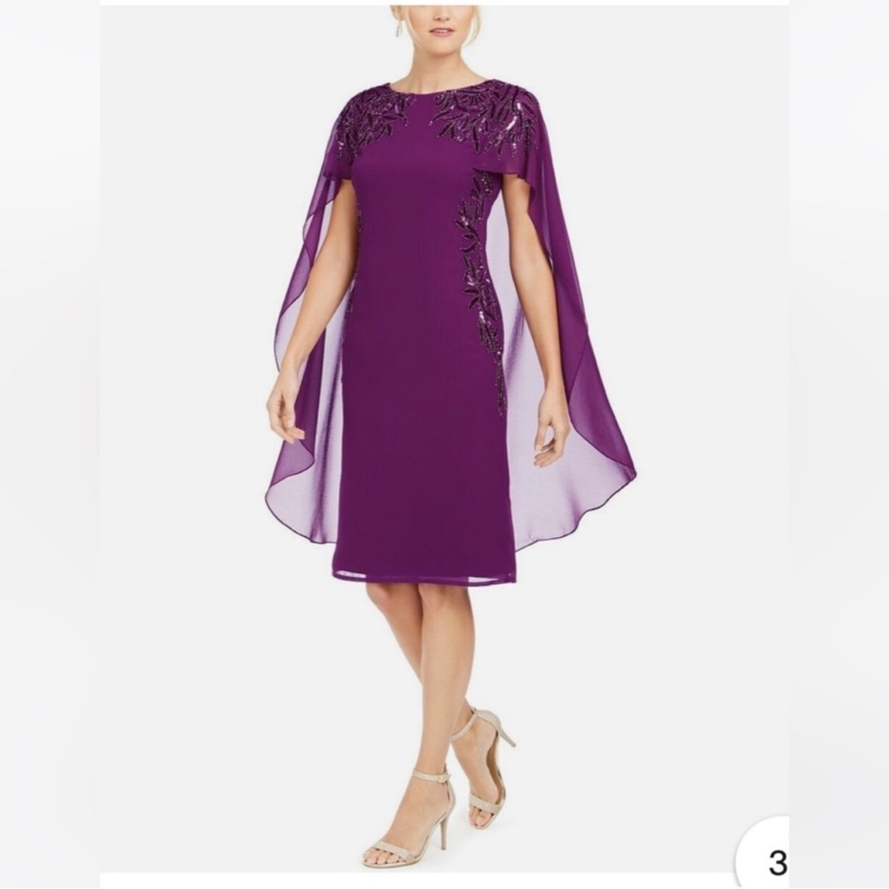 Adrianna Papell Purple Cape Dress NWT - Picture 4 of 11
